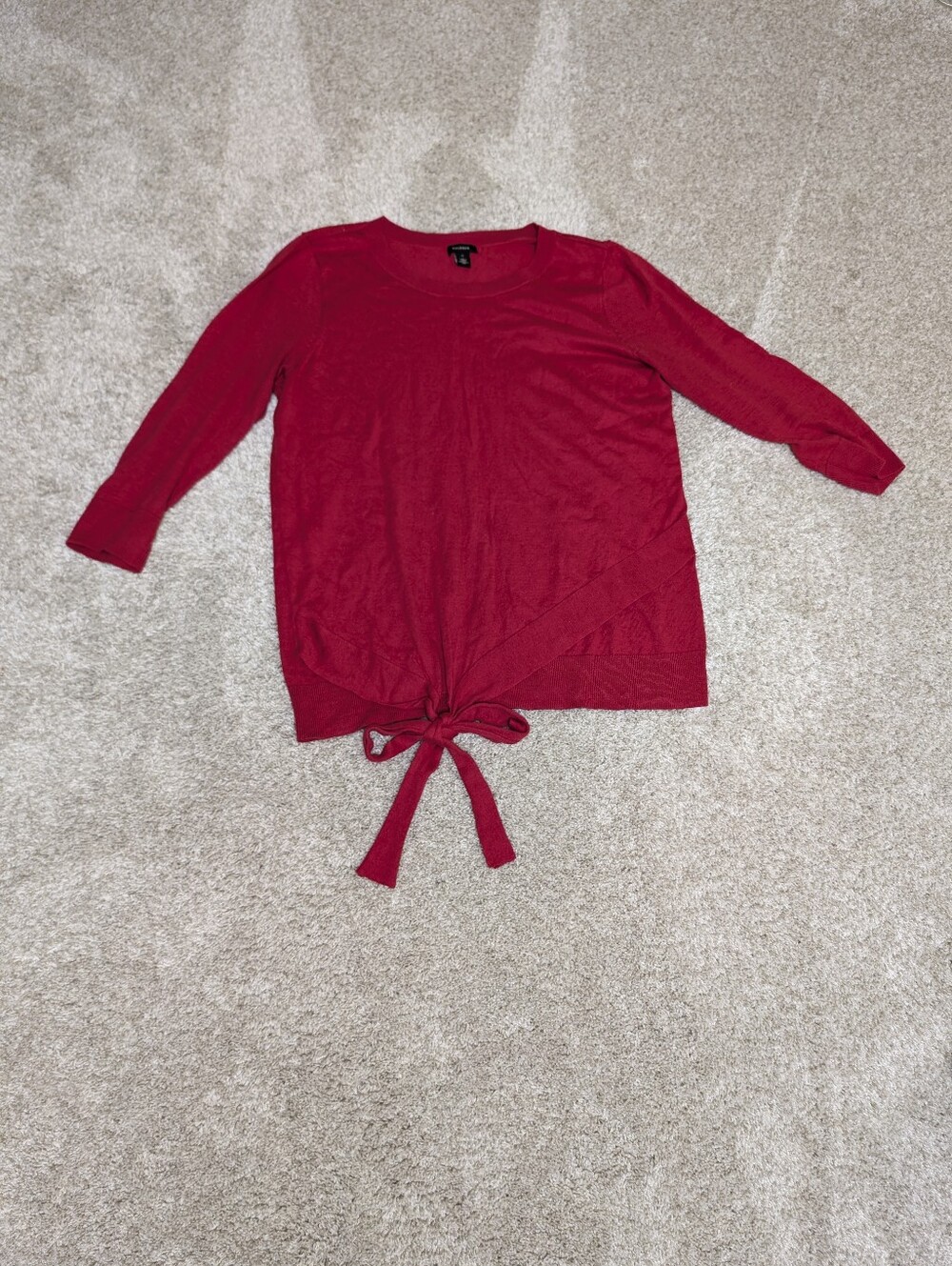 Halogen 3/4 Sleeve Tie Knot Red Cotton Sweater - Large
